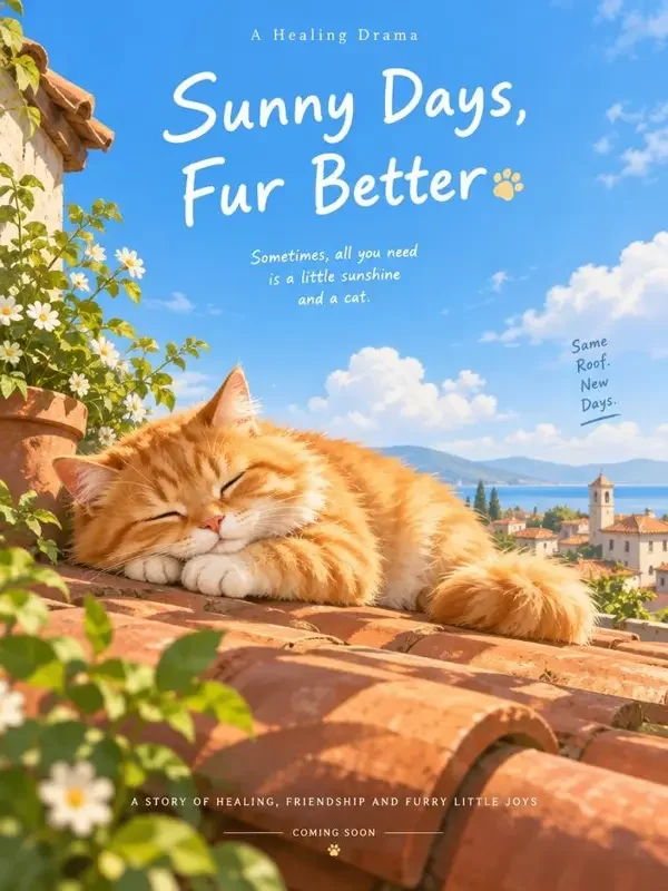 《猫在屋顶晒太阳》短剧封面 - 快看短剧秒播极速网萌宠陪伴治愈短剧